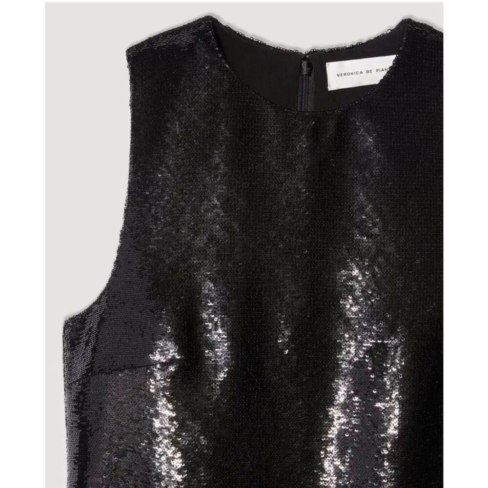 VERONICA DE PIANTE Kat Dress In Flat Sequin Black NWT Size 36/ Small - Picture 7 of 11